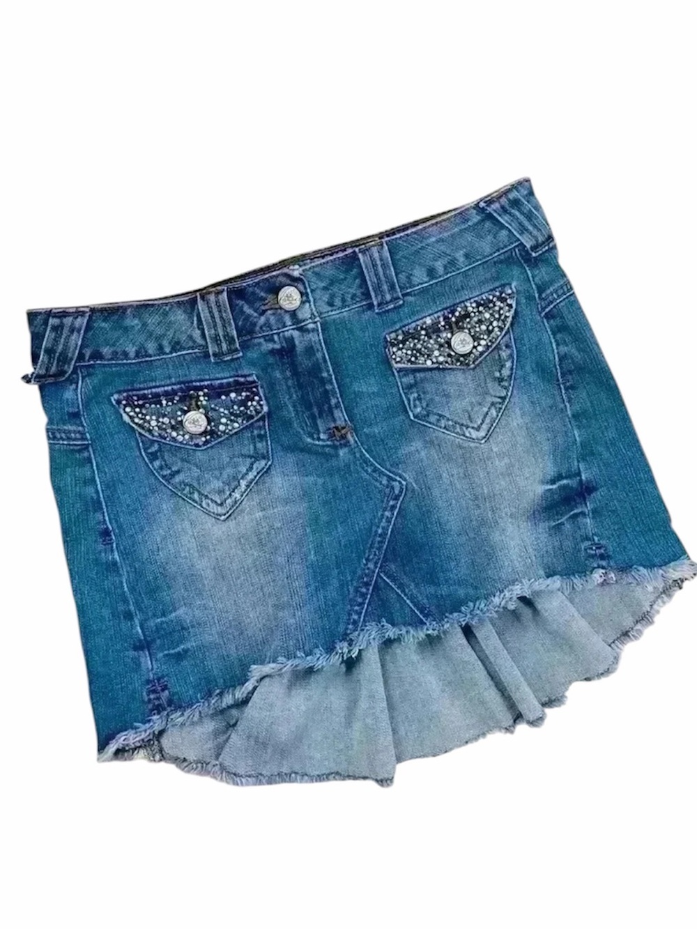 Candies Denim High Low Embellished Mini Jean Skirt‎